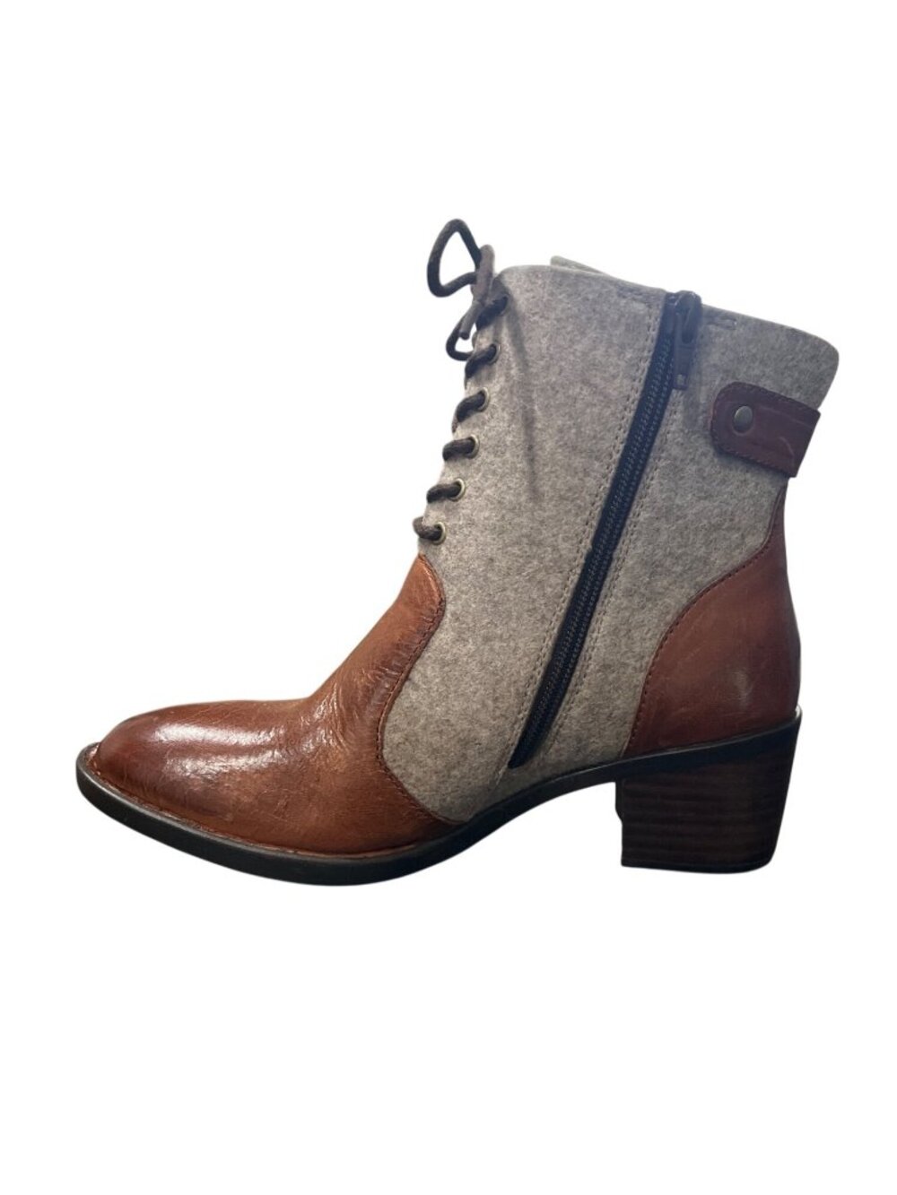 Born Womens Size 6 Ankle Boots Gray Wool & Brown Leather Lace-Up Victorian style - Picture 8 of 9